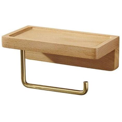 INEASICER ZOLGINAH Porte Papier Toilette Double Installation Bois Massif Hêtre Dérouleur Support Papier WC Mural Auto-adhésif Coins Arrondis Porte Rouleau de Papier Décor pour la Salle de Bain Cuisine (Hêtre)