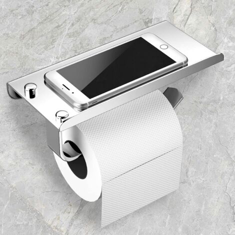 ZOLGINAH Porte Papier Toilette, Support Papier Toilette Derouleur Mural, 304 Acier Inoxydable Porte Rouleau Toilette, Installation avec Vis ou 3M Auto-adhésif avec Plateforme de Rangement