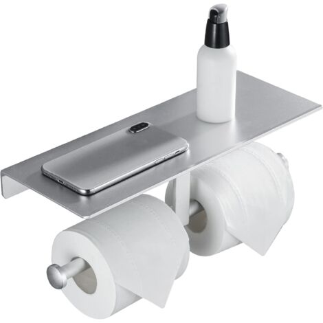 ZOLGINAH Porte Rouleau de Papier Toilette Hygiénique sans Perçage avec Etagère de Téléphone Portable Support Mural Double pour Salle de Bains (Argent)