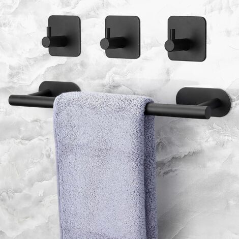 ZOLGINAH Porte-Serviettes 40cm Kit de Porte-Serviettes de Bain en Acier Inoxydable 1pc Porte-Serviettes de Salle de Bain + 3pcs Crochets de Serviette Ensemble de Barres Porte-Serviettes Auto-Adhésif-N