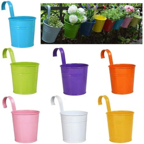 ZOLGINAH Pot de Fleur en Métal, 7 Pièces Seau de Pots de Plantes en Fer, Seau à Fleurs à Crochet, Seau à Fleurs en Couleur, Seau à Vase à Suspendre, pour la Maison, le Bureau, la Décoration de Bureau