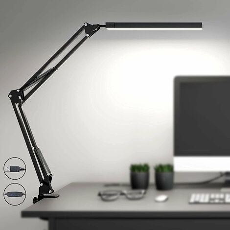ZOLGINAH Potente lámpara de escritorio LED con clip - Lámpara LED de protección ocular - 3 modos de iluminación x 10 niveles de brillo - Negro