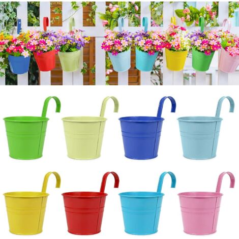 ZOLGINAH Pots de Fleurs, Pots de Jardin, seaux à Suspendre, Pots de Fleurs en métal, décoration d'intérieur – Crochet Amovible (8 pièces de Taille Moyenne)