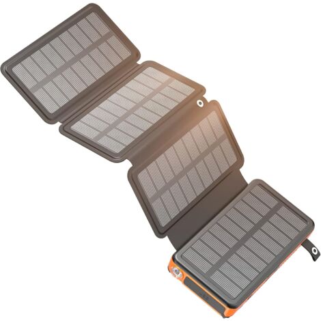 ZOLGINAH Power Bank Solar Externo: Cargador Solar 25000mAh con 4 Paneles Solares Cargador Rápido de 18W con 3 Salidas para Smartphones, Tablets, Camping