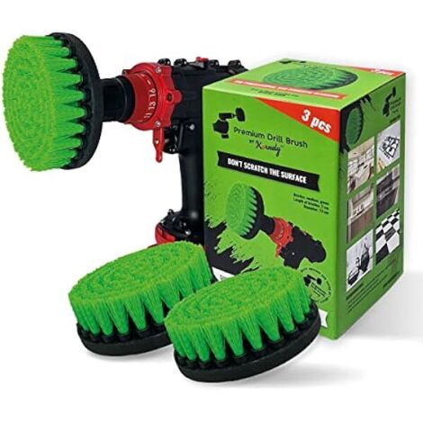 ZOLGINAH Premium Drill Scrubber Set de 3-Stiff-Green-13cm-Won't Scratch Surfaces-Adecuado para cocina, estufa, horno, gabinete, encimera, ollas sucias, limpieza de linóleo