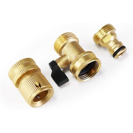 ZOLGINAH Raccord de Tuyau en Laiton 3/4" connecteur de Robinet à Filetage mâle et connecteur Rapide à Filetage Femelle et Robinet à tournant sphérique Droit en Une étape (3 pièces)