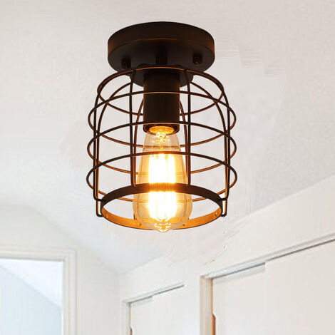 ZOLGINAH Retro Industry Lámpara de techo, E27 Lámpara de araña de jaula de metal rural, accesorio de iluminación para cocina, dormitorio, café, negro (sin bombillas)
