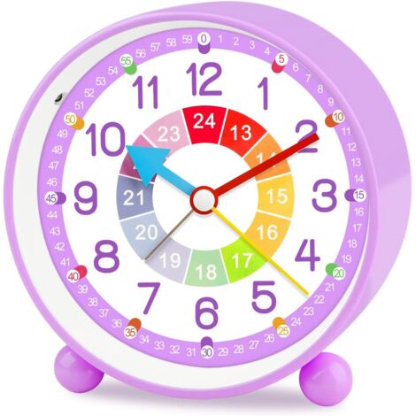 ZOLGINAH Réveil Enfant Analogique Garçon Fille Silencieux Horloges de Table alimentées par Batterie sans coutil de Chevet Grande Fonction Lumineuse Snooze Light pour Bureau de Chambre-Violet-271
