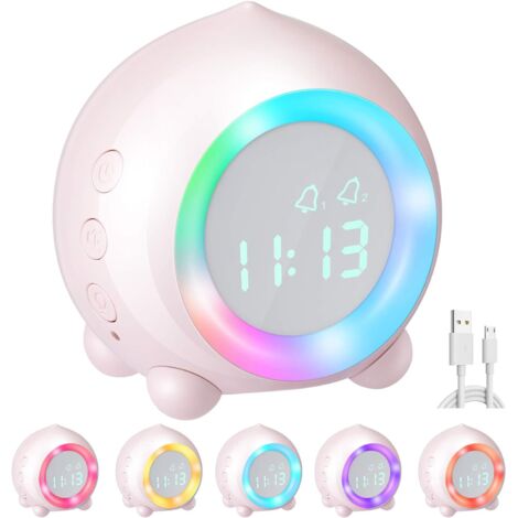 ZOLGINAH Réveil Enfant, Lumineux LED Numerique en USB Charge, Réveil Veilleuse Fille Garcons Volume Réglable Snooze Réveil Rose