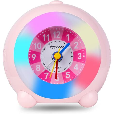 ZOLGINAH Réveil Enfants Veilleuse Fille, Réveil Matin a Piles, Réveil Analog Non-Ticking avec Lumière, Snooze, 6 Sonneries