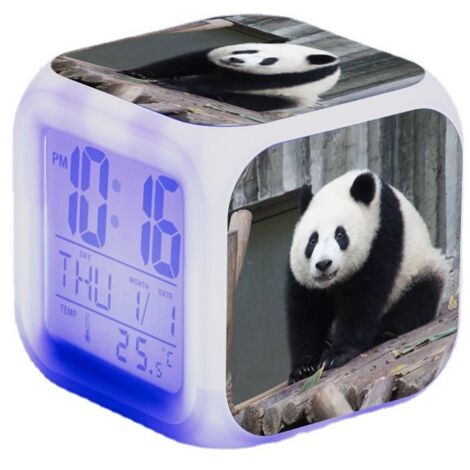 ZOLGINAH Réveil LED Panda - Pour enfant - Réveil de chevet - Carré - Écran LCD éclairé - Motif Panda (5)