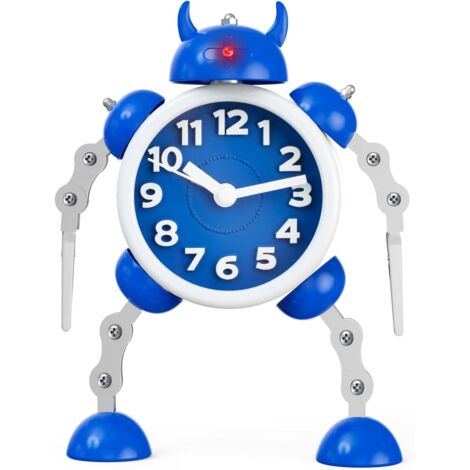 ZOLGINAH Réveil pour enfant garçon - Robot - Réveil analogique - Sans tic-tac - Réveil silencieux - Pour garçons et filles (bleu-01)