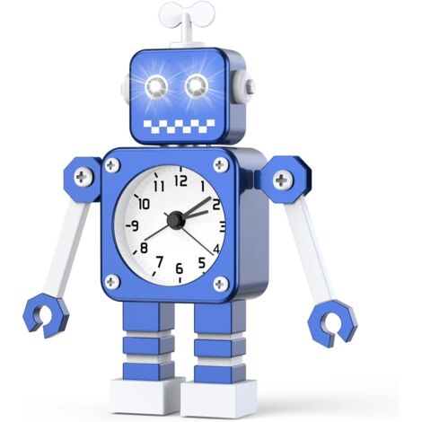ZOLGINAH Réveil pour Enfants garçons, réveil Robot pour Enfants réveil analogique sans coche réveil Silencieux pour garçons Filles garçons (Bleu)
