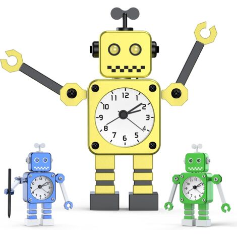 ZOLGINAH Réveil pour Enfants garçons, réveil Robot pour Enfants réveil analogique sans coche réveil Silencieux pour garçons Filles garçons (Jaune 2772)