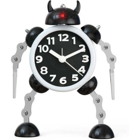 ZOLGINAH Réveil pour Enfants garçons, réveil Robot pour Enfants réveil analogique sans coche réveil Silencieux pour garçons Filles garçons (Noir)