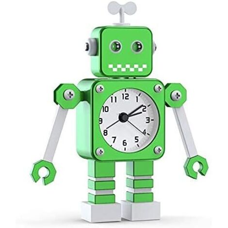 ZOLGINAH Réveil pour Enfants garçons, réveil Robot pour Enfants réveil analogique sans coche réveil Silencieux pour garçons Filles garçons (Vert)