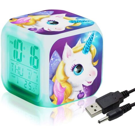 ZOLGINAH Réveils numériques Licorne pour les filles, Cube LCD LED de nuit brillante avec enfants légers Réveillez-vous l'horloge de chevet Cadeaux d'anniversaire pour les enfants Femmes Chambre adulte
