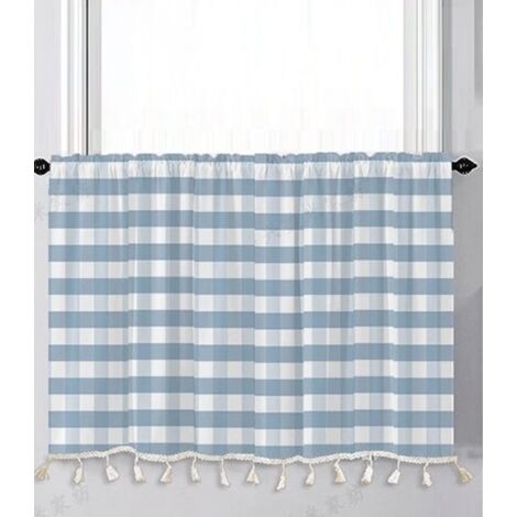 ZOLGINAH Rideau de Cuisine Court pour Petit Fenêtre Motif À Carreaux Vichy Bleu Maison De Campagne Rideau Brise-bise Rideaux à Disques Panneaux Cantonnières Demi Passe-Tringle pour Bistro Café