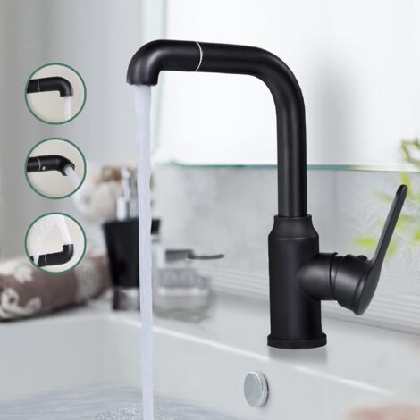 ZOLGINAH Robinet de Lavabo Noir Robinet Pivotant 360° pour Salle de Bains, Robinet de Salle de Bains Haut pour Lavabo, Robinet de Lavabo avec Bec Haut de 22.5 cm, Robinet Mitigeur Monocommande