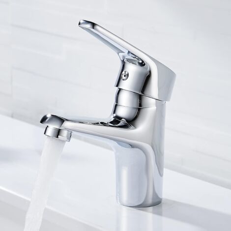 ZOLGINAH Robinet Salle Bain Bec Bas,Robinet Mitigeur Lavabo Monotrou,Robinet de Salle de Bains Mitigeur de Lavabo de Salle de Bain Froid et Chaud,Chrome, Argent