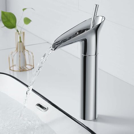 ZOLGINAH Robinet Salle Bain, Cascade Robinet Salle de Bain Mitigeur Lavabo Chrome Rétro à Levier Unique Mitigeur Salle de Bain, Laiton Comptoir Haut Robinet Lavabo Robinet Lave Main Robinet Vasque