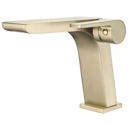 ZOLGINAH Robinet Salle de Bain，Design Minimaliste Moderne doré et Élégant，Laiton Chromé Mitigeur Lavabo Cascade，Eau Froide & Chaude Disponible, Robinet de Lavabo Élégant