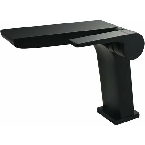 ZOLGINAH Robinet Salle de Bain，Design Minimaliste Moderne Noir et Élégant，Laiton Chromé Mitigeur Lavabo Cascade，Eau Froide & Chaude Disponible, Robinet de Lavabo Élégant