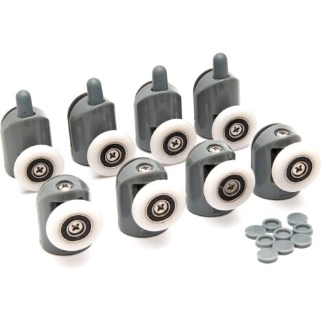 ZOLGINAH Rouleau de porte de douche Accessoires de salle de douche Roue suspendue pour partie supérieure de porte coulissante et accessoires de remplacement de roue unique fixés au botter (8 pièces)