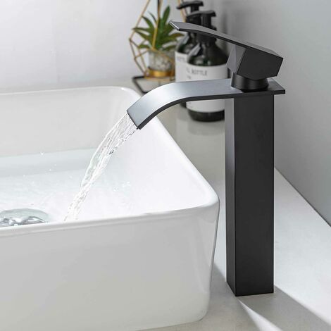 Alto lavabo a cascata miscelatore rubinetto nero opaco rettangolare caldo  freddo regolabile bagno quadrato per lavabo da appoggio lavabo a mano  miscelatore in acciaio inossidabile A