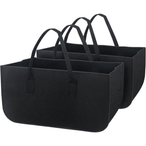 ZOLGINAH Sac à Bûche Cheminée 2Pièces Sac a Bois Sac à Bûches en Feutre, Grand Capacité Panier de Rangement Pliable Sac à Provisions, Pour Bois de Chauffage Journau Jouets Shopping - 50x25x25cm Noir