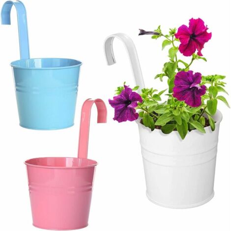 ZOLGINAH Seau Suspendu en Fer pour Balcon 3 Pièces Hanging Pots de Fleurs Pots de Fleurs Suspendus en Métal Mini Pot de Fleur en Fer Pot de Fleur Suspendu Colorés en Métal pour Jardin Balcon Clôture