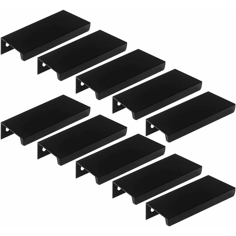Image of Set di 10 maniglie nere Maniglie per mobili nere - Maniglie invisibili Maniglie per mobili da cucina nere Maniglie per mobili nere opache in lega di