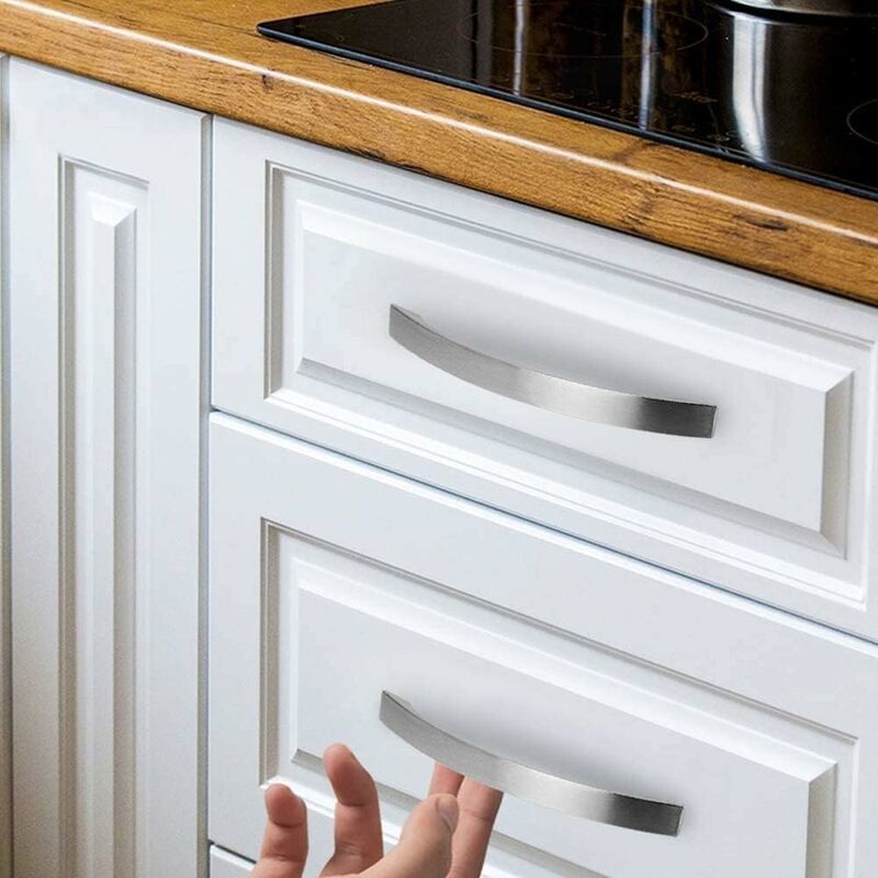 Image of Set di 6 maniglie per mobili da cucina - cromo - maniglie per porte in nichel spazzolato maniglia per cucina maniglia per cucina in acciaio inox