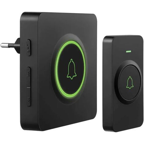 ZOLGINAH Sonnette sans Fil DB-11 400M Sonnette de Porte Étanche Kit de Carillon Electronique avec Un Récepteur Enfichable, 52 Mélodies au 5 Niveaux Volumes pour Maison, Bureau, Hôtel, etc (Noir)