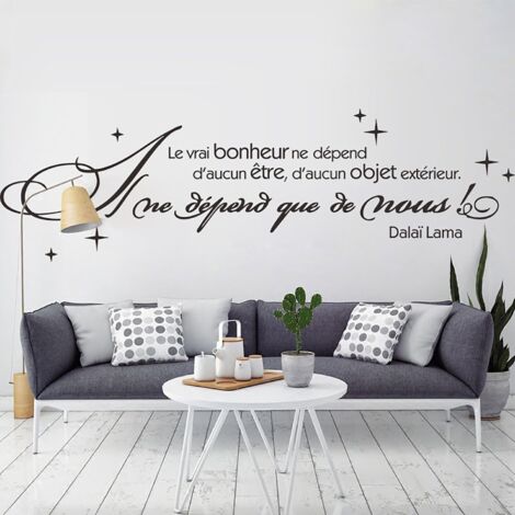 ZOLGINAH Stickers Muraux Citations Le Vrai Bonheur ne dépend d'aucun être Autocollant Mural Texte Chambre Salon Bureau Décoration Murale