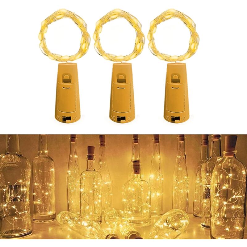 Image of Stringa di luci a led per bottiglie, [3 pezzi] 1 m 20 led per bottiglia, Lampada a stringa di luci a led per bottiglie Lampada per bottiglie