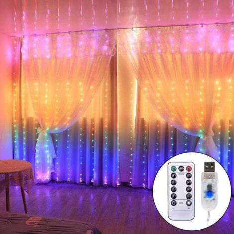 ZOLGINAH Suspendus Fenêtre Rideau Lumières 3m × 2.8m USB 280 LED Guirlande Lumineuse Avec 8 Modes Télécommande Minuterie Chambre Fête De Mariage Intérieur Extérieur Décoration (Multicolore)