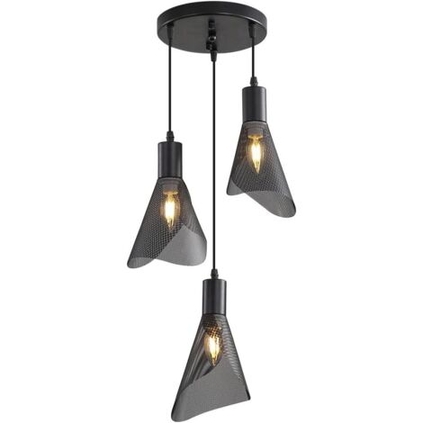 ZOLGINAH Suspension Luminaire Industriel, Plafonnier Vintage Noir, Lustre avec Abat-jour PVC pour Chambre, Salon, Restaurant, Bar, 3 Lumières E14(Sans Ampoule)