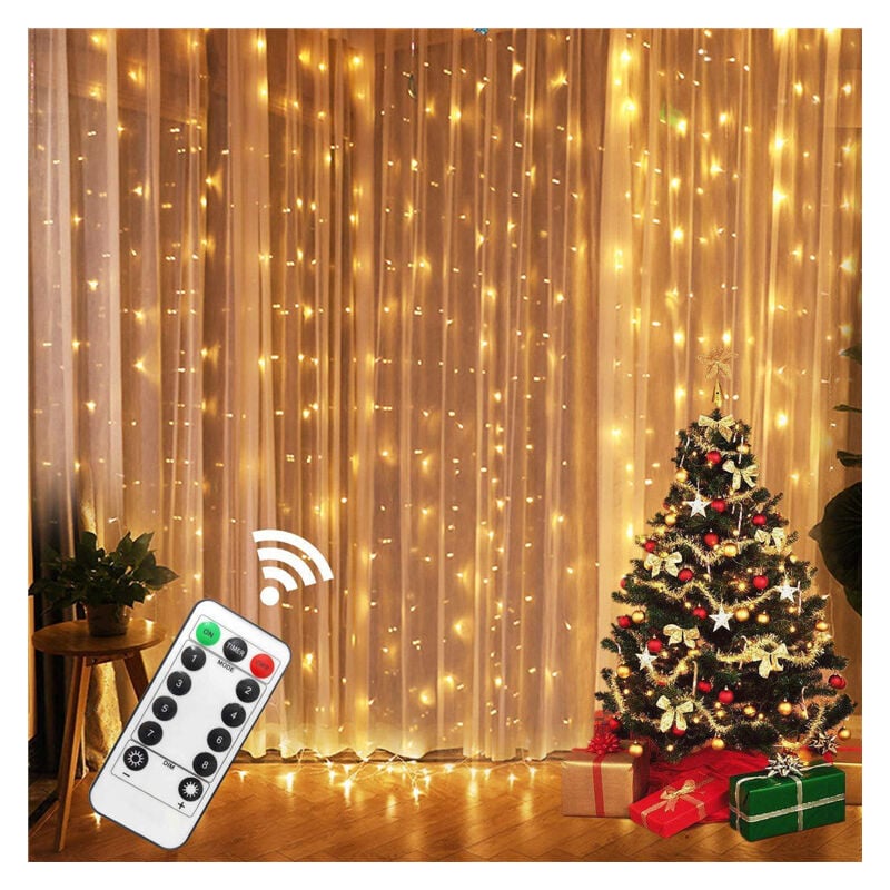 Image of Tenda luminosa Garland 200 led Light Curtain 2M 3M IP44 per esterni e interni, decorazione per Natale, matrimonio, compleanno, finestra, casa, patio