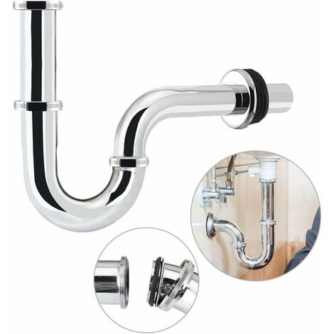 ZOLGINAH Trampa de fregadero universal, trampa de tubo de 1-1/4 "x 32 mm, tubo de trampa de fregadero cromado de acero inoxidable a prueba de olores para fregadero de cocina, altura ajustable