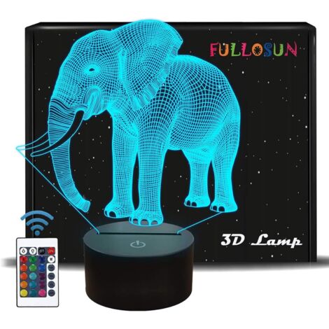 ZOLGINAH Veilleuse 3D en forme d'éléphant pour enfants - 16 couleurs changeantes - Lampe illusion 3D avec télécommande et Smart Touch
