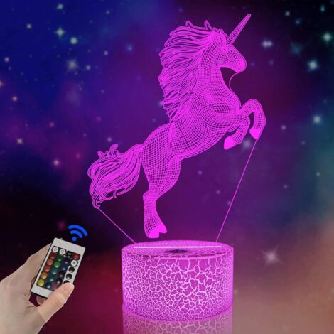 ZOLGINAH Veilleuse 3D, lampe à LED Licorne pour chambre d'enfants décoration de la maison cadeau de Noël anniversaire avec télécommande 16 changement de couleur Art décoration