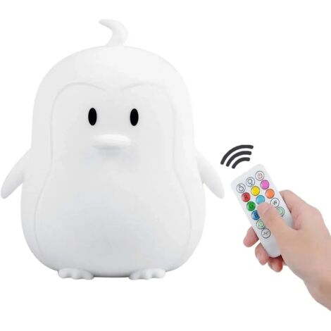 ZOLGINAH Veilleuse de Bébé, Lampe de Chevet, Lampe de Table, Chambre Lampe, 9 Couleurs Rechargeable LED Veilleuse (Télécommande + Tactile Dimm) - Grande pingouin
