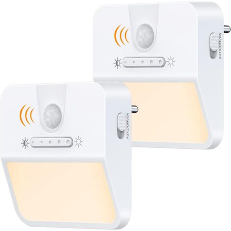 ZOLGINAH Veilleuse Enfant LED [Lot de 2], Veilleuse Prise Electrique avec Détecteur de Mouvement & 5 Niveaux Dimmable Jaune Chaud Économie Énergie pour Chambre Bébé, Cuisine, Couloir, Escalier, Salon