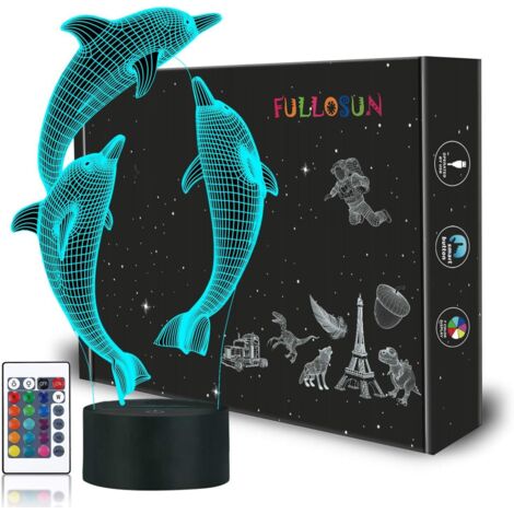 ZOLGINAH Veilleuse pour enfants océan dauphin 3D veilleuse marsouin lampe de chevet avec télécommande 16 changement de couleur Noël Halloween cadeau d'anniversaire pour enfant bébé fille