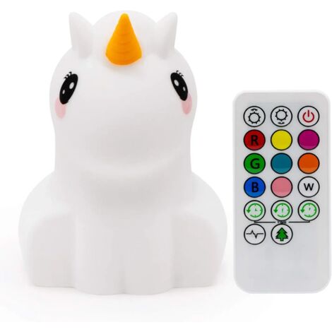 ZOLGINAH Veilleuses, Grande taille Veilleuse Enfants, Lampe de chevet en silicone portable, lumière multicolore avec télécommande, luminosité et couleur réglables, cadeau enfant - Grand Licorne