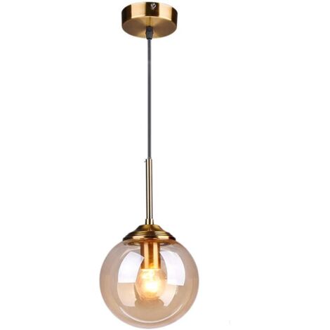 ZOLGINAH Verre Suspension Luminaire Vintage Industrielle, Plafonnier avec fini en laiton poli Lustre Suspension Lampe de Salle à Manger Cuisine Salon Chambre (Ambré, 1 lumière)