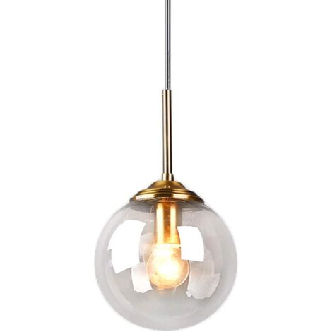 ZOLGINAH Verre Suspension Luminaire Vintage Industrielle, Plafonnier avec fini en laiton poli Lustre Suspension Lampe de Salle à Manger Cuisine Salon Chambre (Clair, 1 lumière)