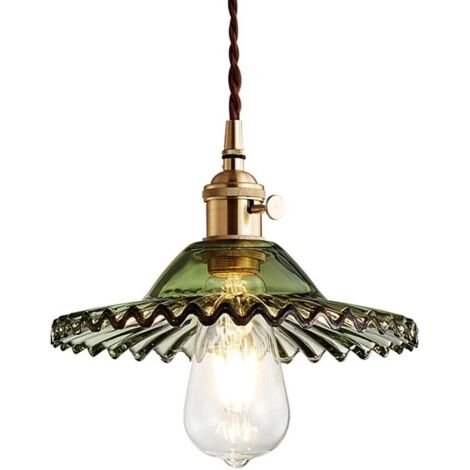 ZOLGINAH Vintage Industriel E27 Luminaire Suspension Design En Laiton Montage avec abat-jour En Verre Rétro Tressé Flexible Fil De Plafond Suspension Lampe (Vert)