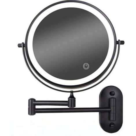 Zoll LED-Schminkspiegel zur Wandmontage, dimmbar, doppelseitig, 5-fache Vergrößerung (schwarz)